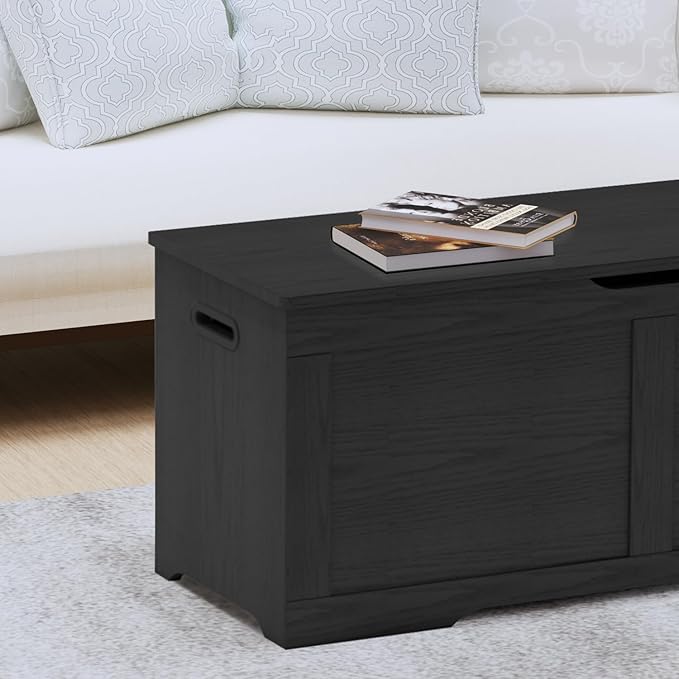 39.4" Storage Chest, Wooden Storage Bench, Lift Top Toy Chest with 2 Safety Hinges, Large Toy Box, Entryway Bench for Living Room, Bedroom, Black
