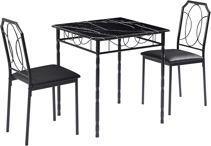 VECELO 3 Piece Dining Table Set for 2, Dinette with Chairs for Kitchen, Breakfast Nook, Small Space,Easy Assembly