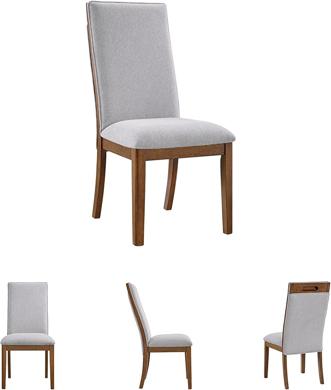 Signature Design by Ashley Lyncott Contemporary Upholstered Armless Dining Chair with Cutout Handle, Set of 2, Beige & Light Brown