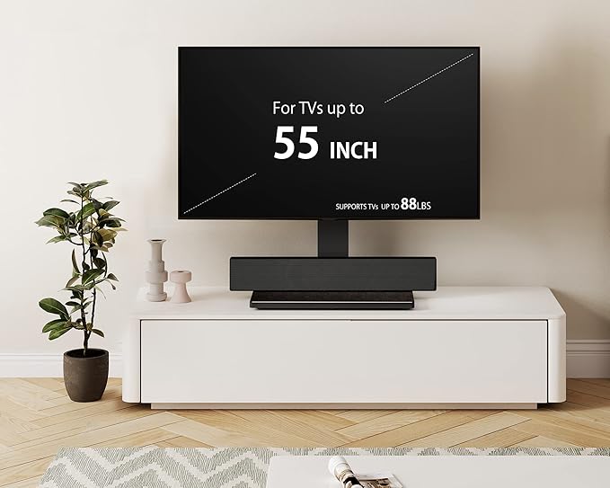 FITUEYES Universal TV Mount Stand Table Top TV Stand for 27-55 inch TVS Height Adjustable TV Stand Mount, Glass Base, Black