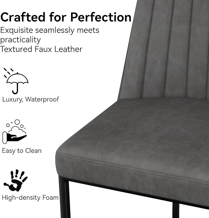 Counter Height Bar Stools Set of 4, Upholstered Leather Barrel Barstools with Back and Metal Legs for Kitchen Island, 27.4" Seat Height, Fabric in Faux Leather, Rustic Grey