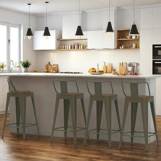 26 Inch Swivel Bar Stools Set of 4, Counter Height Bar Stools with Low Back, Metal Industrial Bar Chairs for Kitchen Island (Rusty)