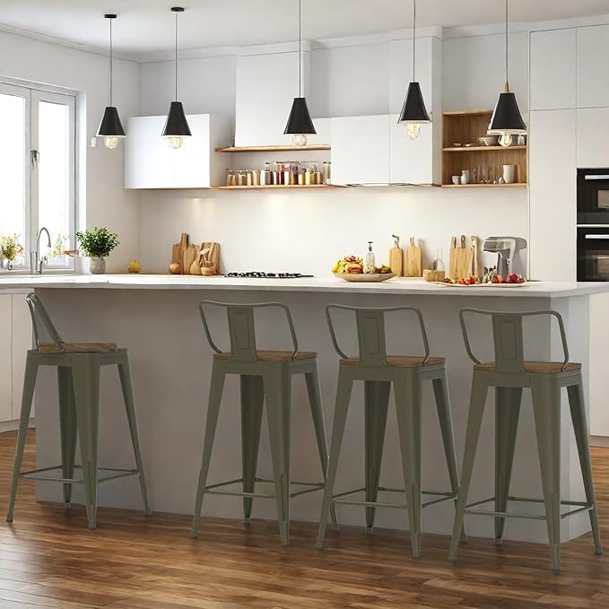 24 Inch Swivel Bar Stools Set of 4, Counter Height Bar Stools with Low Back, Metal Industrial Bar Chairs for Kitchen Island (Rusty)