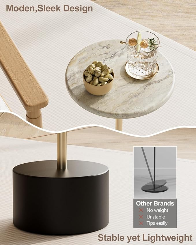 Drink Table Pedestal, Round Side Table, Drink Tables for Small Spaces, Pedestal End Table, Small Pedestal Table (Black Gold)