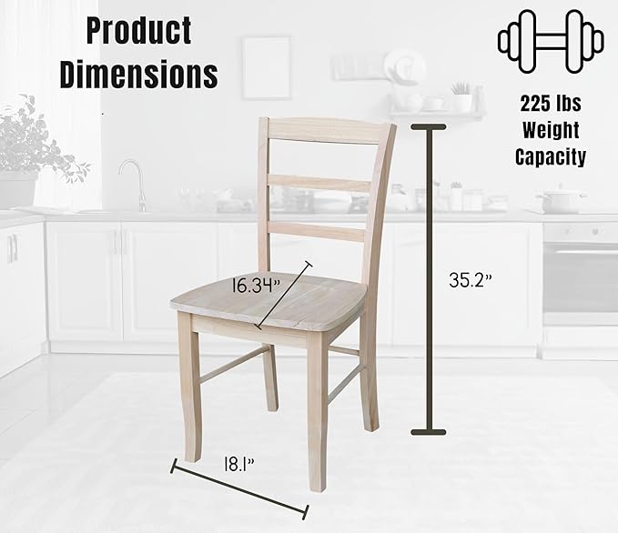 Set of Two Madrid Ladderback Dining Chairs, Unfinished