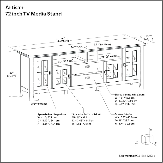 SIMPLIHOME Artisan SOLID WOOD 72 inch Wide Contemporary TV Media Stand in Rustic Natural Aged Brown For TVs up to 80 inches for the Living Room and Entertainment Center