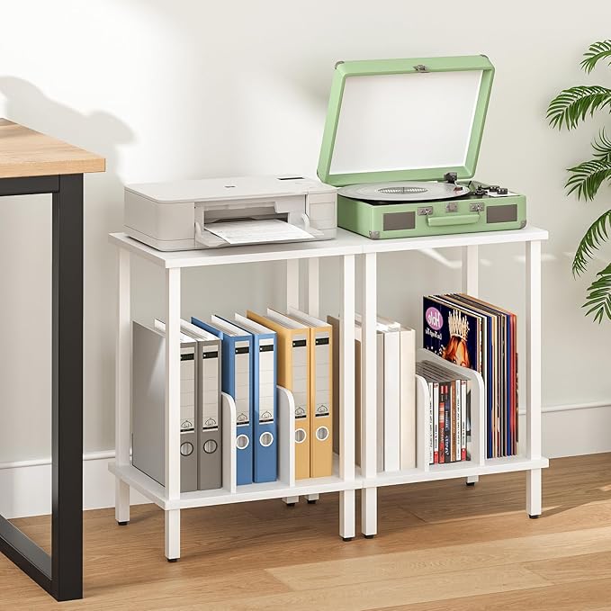 HOOBRO Record Player Stand, 2-Tier End Table, Vinyl Record Turntable Stand with Storage up to 100 Albums, Small Side Table for Living Room, Bedroom, White, WT05RS01