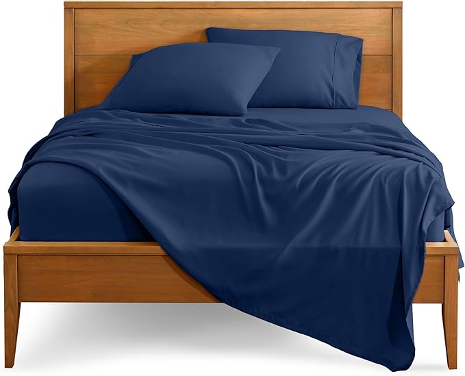 Bare Home Full XL Sheet Set - Luxury 1800 Ultra-Soft Microfiber Full Extra Long Bed Sheets - Double Brushed - Deep Pockets - Easy Fit - 4 Piece Set - Bedding Sheets & Pillowcases (Full XL, Dark Blue)