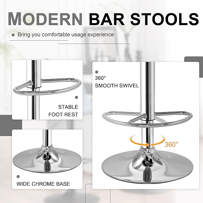 VECELO Adjustable Bar Stools Set of 2, Bar Height Stools for Kitchen Counter