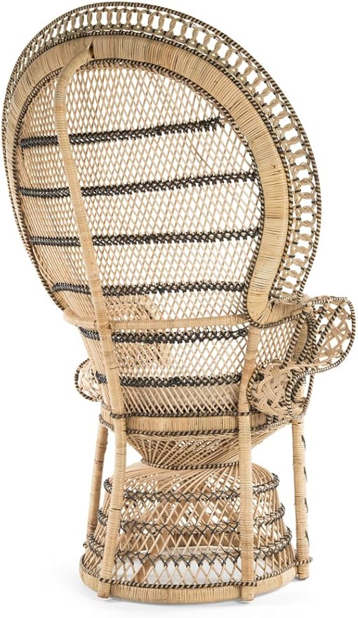 KOUBOO Grand Pecock Retro Peacock Chair in Rattan with Seat Cushion, Natural Color, Large
