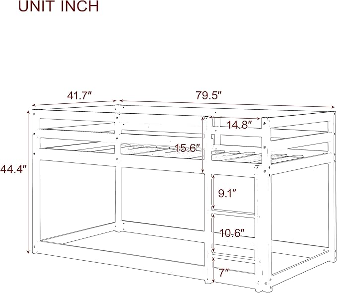 HomSof Twin Over Twin Low Floor Loft Bed with Guard Rails for Dormitory Bedroom,Bottom Without Bed slats,White