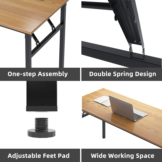 Need L Shaped Folding Desk, Reversible Computer Desk for Home Office, Large Foldable Gaming Desk Table Workstation, Teak and Black