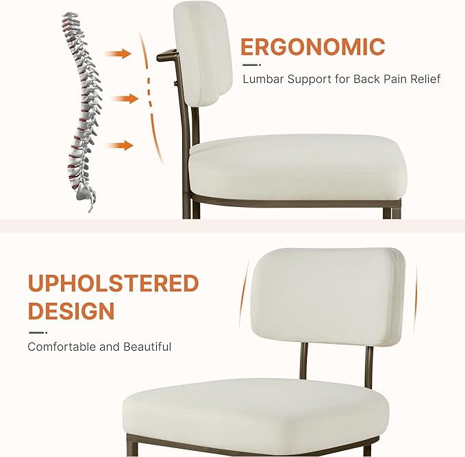 Dining Chairs Set of 6, Upholstered Modern Kitchen Chairs with Ergonomic Backrest, Fabric Cushion Seat & Metal Legs for Living Room, Restaurant, and Café, Ivory, 2Boxs