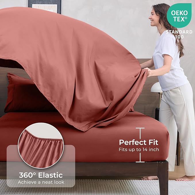 HEVUMYI Terracotta Twin Comforter Set - 5-Piece All Season Bed in a Bag Twin, Ultra Soft Bedding Set with Comforter, Flat Sheet, Fitted Sheet, Pillowcases, Pillow Shams