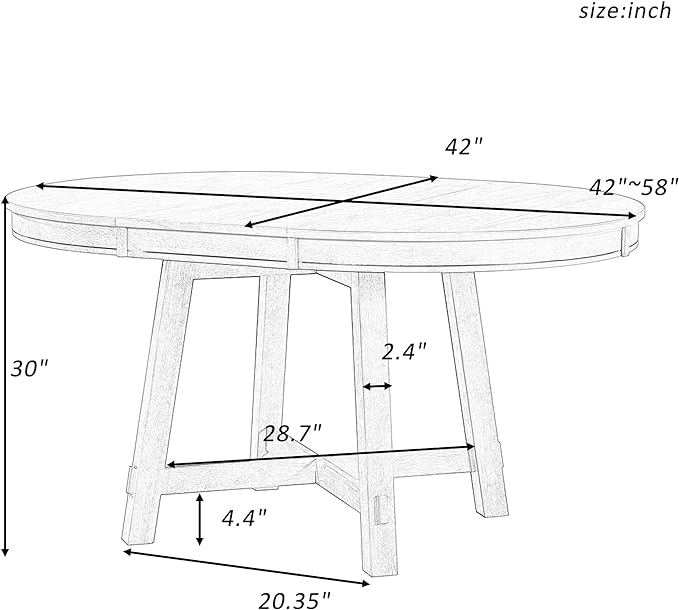 Farmhouse Round Dining Table for 4, Extendable Circle to Oval Wooden Tabletop for 6 with 16" Removable Leaf, X-Shape Trestle Base for Home, Kitchen, Dining/Living Room, Apartment