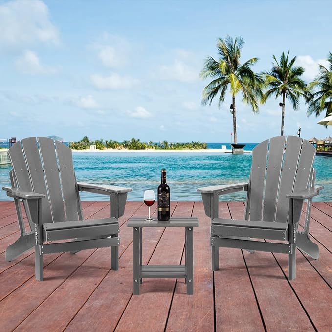 Adirondack Outdoor Side Table, 2-Tier Sturdy Patio End Table Weather Resistant, 16.5" Solid Side Table for Patio, Pool, Porch
