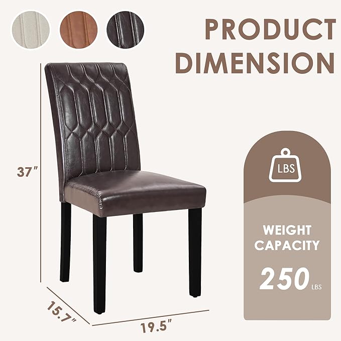 VECELO Upholstered Dining Chairs Set of 6, Modern PU Leather Accent Parsons, Solid Wood Legs w/Rubber Footpads, for Living Room Kitchen, Coffee