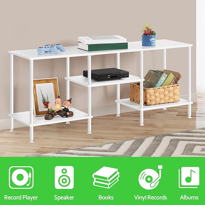 OYEAL White TV Stand for Bedroom Modern Entertainment Center Table with Storage Shelves for 50 Inch TV, 3 Tier Media Console Table for Small Spaces
