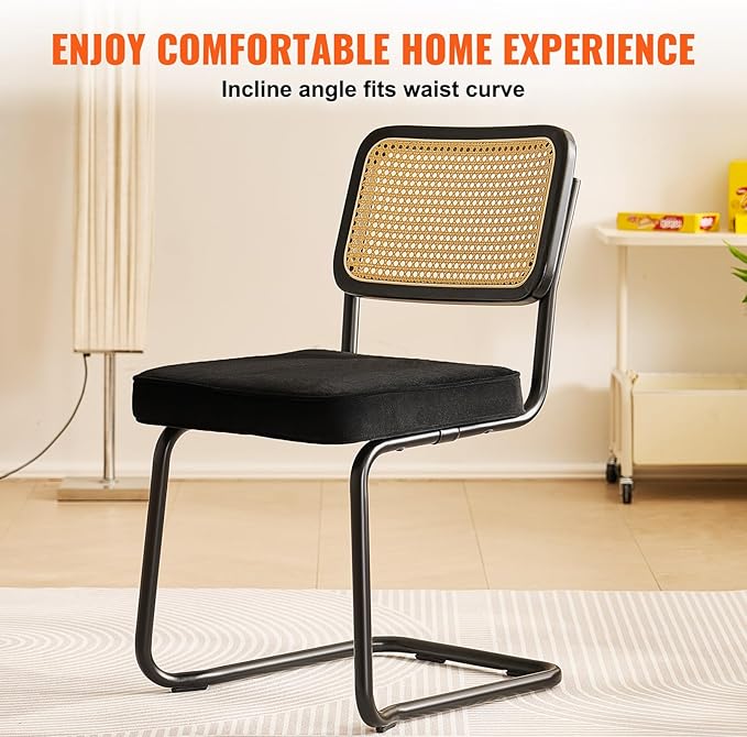 VEVOR Rattan Dining Chairs Set of 4, Mid Century Modern Dining Chair, Upholstered Velvet Accent Chair with Rattan Back, Retro Dining Room Kitchen Chair for Living Room, Bedroom (18.1 Inch)
