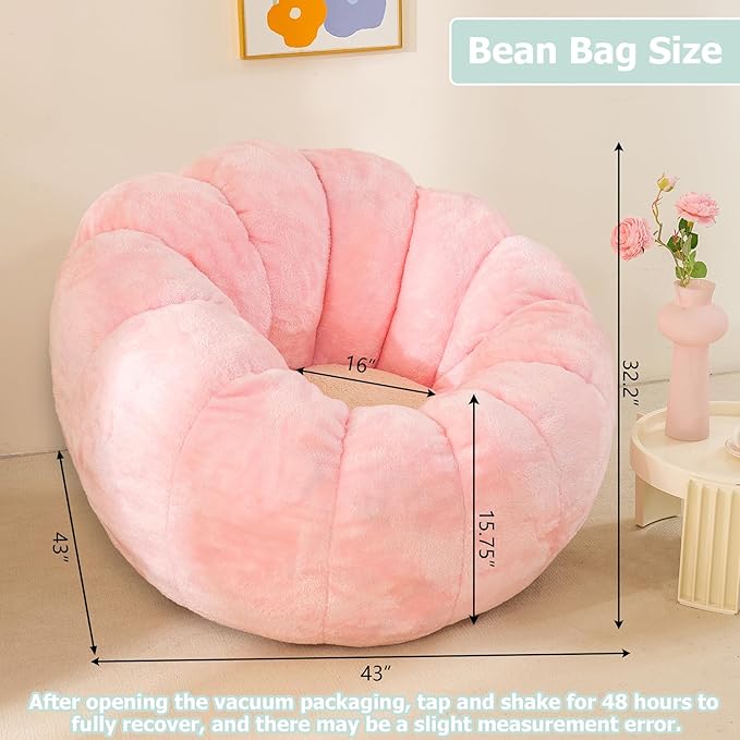 Pumpkin Bean Bag Sofa Chair for Adult, Beanbag Couch with Filler for Reading and Relaxation, Comfy and Lazy Sofa for Dorm, Apartment, Living Room and Bedroom, Pink