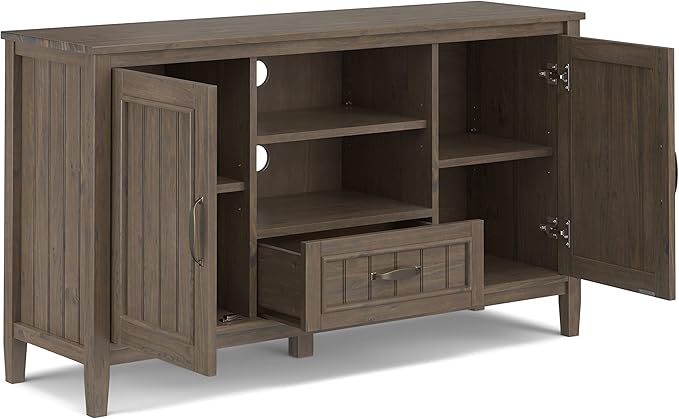 SIMPLIHOME Lev SOLID WOOD 53 Inch Wide Contemporary TV Media Stand in Smoky Brown for TVs up to 60 Inches, For the Living Room and Entertainment Center