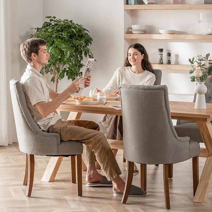 COLAMY Wingback Upholstered Dining Chairs Set of 2, Fabric Side Dining Room Chairs with Tufted Button, Living Room Chairs for Home Kitchen- Light Grey