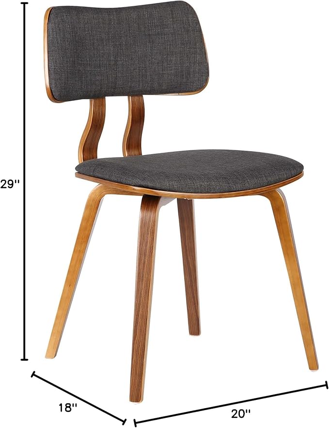 Armen Living Jaguar Mid-Century Dining Chair in Walnut Wood and Charcoal Fabric - Set of 4
