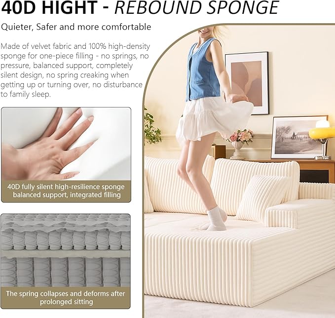 Oversized 79” Double Chaise Lounge Sofa Bed, Deep Seat Corduroy Cloud Loveseat Chair, No Assembly, Plush Upholstered Sleeper for Living Room or Bedroom (Beige)