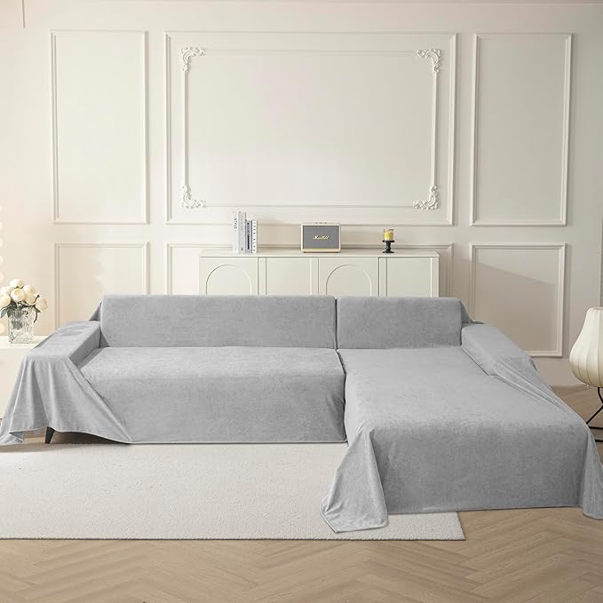 MYSKY HOME Couch Covers Couch Cover 3 Cushion Sofa, Couch Covers for Pet, Dog Couch Protector, L Shape Sofa Cover Non Slip Sofa Slipcover Washable Furniture Covers for Pets, 91"x 150", Light Grey