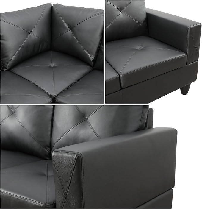L-Shaped Sectional Sofa, Modern Sectional Couches Home Sofas for Living Room with Movable Chaise, Modular Living Room Sets Furniture for Apartment Bedroom & Office, Black