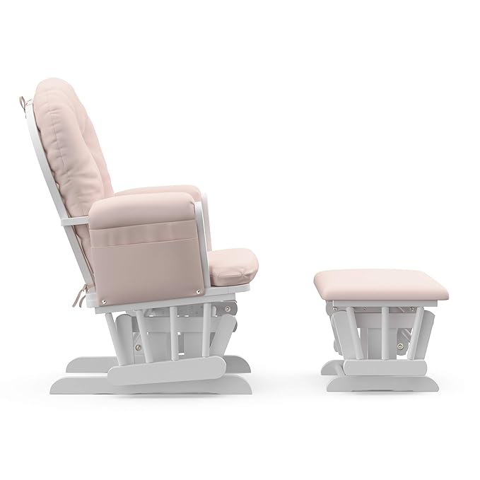 Storkcraft Premium Hoop Glider & Ottoman (White/Pink) — GREENGUARD Gold Certified Nursery Glider, Solid Wood Craftsmanship, Smooth-Gliding Nursery Chair and Ottoman, Award-Winning