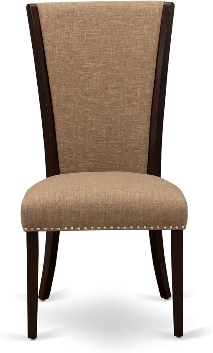 East West Furniture ANVE3-MAH-47 3 Piece Dining Table Set for Small Spaces Contains a Round Kitchen Table with Pedestal and 2 Light Sable Linen Fabric Parson Chairs, 36x36 Inch, Linen White