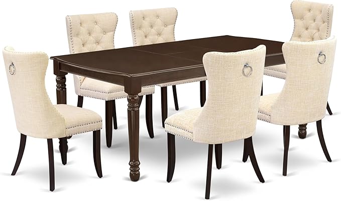 East West Furniture DODA7-MAH-32 7 Piece Dinette Set Includes a Rectangle Dining Table with Butterfly Leaf and 6 Polyester Fabric Upholstered Chairs, 42x78 Inch, Mahogany