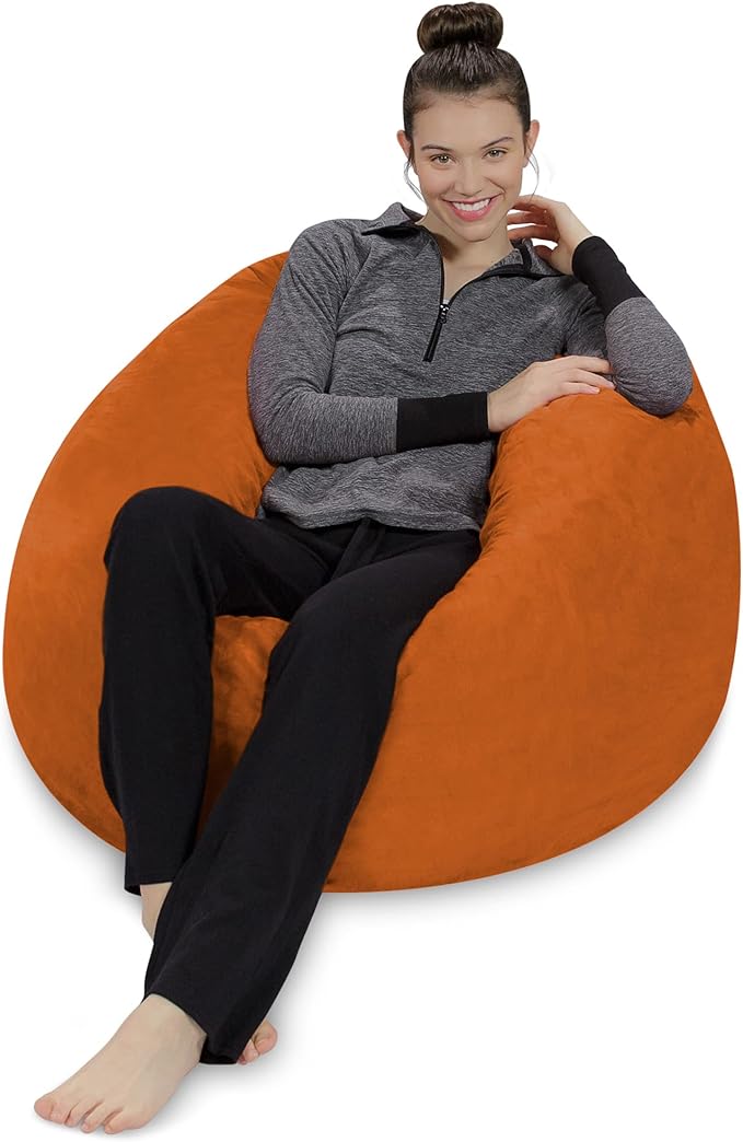Sofa Sack Bean Bag Chair - Plush, Ultra Soft - Memory Foam Bean Bag Chair with Microsuede Cover - Stuffed Foam Filled Furniture and Accessories for Dorm Room 3 Feet - Tangerine