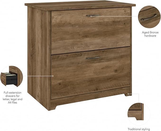 Bush Furniture Cabot 2 Drawer Lateral File Cabinet in Reclaimed Pine, Home Office Chest for Letter, Legal, and A4-size Document Storage