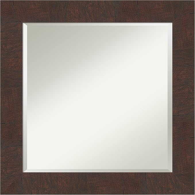 Amanti Art Brown Bathroom Mirror for Over Sink, 25x25 Wildwood Brown Square Vanity Mirror, Medium Rustic Farmhouse Frame, Hangs Horizonally and Vertically, Bathroom Wall Decor, Beveled Edge