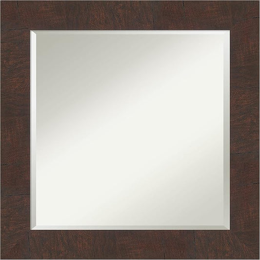 Amanti Art Brown Bathroom Mirror for Over Sink, 25x25 Wildwood Brown Square Vanity Mirror, Medium Rustic Farmhouse Frame, Hangs Horizonally and Vertically, Bathroom Wall Decor, Beveled Edge