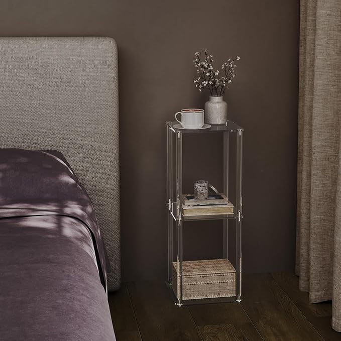 HMYHUM Acrylic Drink Table for Small Spaces, 10" Square, Clear Small Side Table/End Table for Living Room, Sofa, Easy Assembly, Modern, 26" H