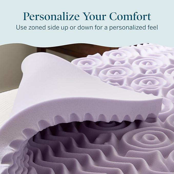 LUCID 3 Inch 5 Lavender Memory Foam Plush-Calming Targeted Convoluted Comfort Zones Mattress Topper, Full