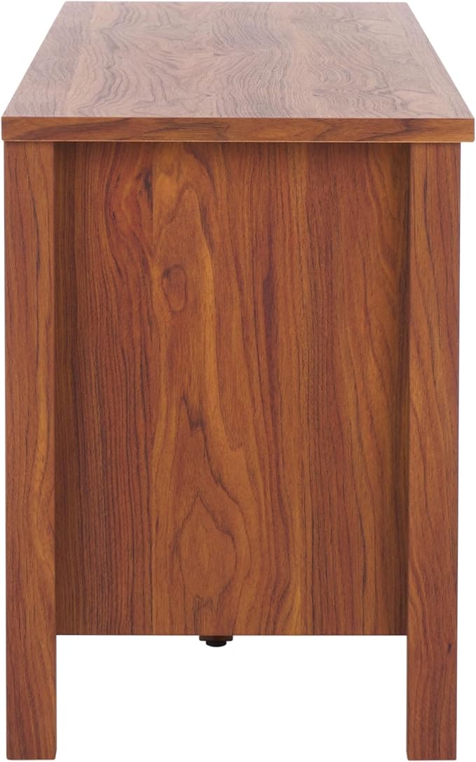 SAFAVIEH Evane TV Stand for up to 65" Flatscreen – Walnut & Natural, 2 Doors with Interior Storage, 2 Open Shelves, Entertainment Media Console (MED9629A)