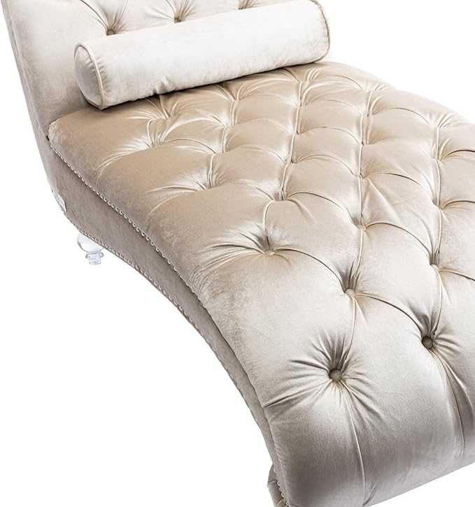 HomSof Modern Armless Velvet Chaise Lounge Indoor Chair with Solid Acrylic Legs