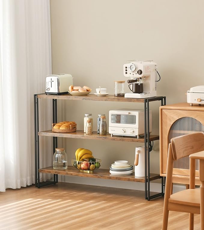 HCHQHS 3-Tier Rustic Wood and Metal Industrial Bookshelf for Home Office, Bedroom, Kitchen, Bathroom - 47in
