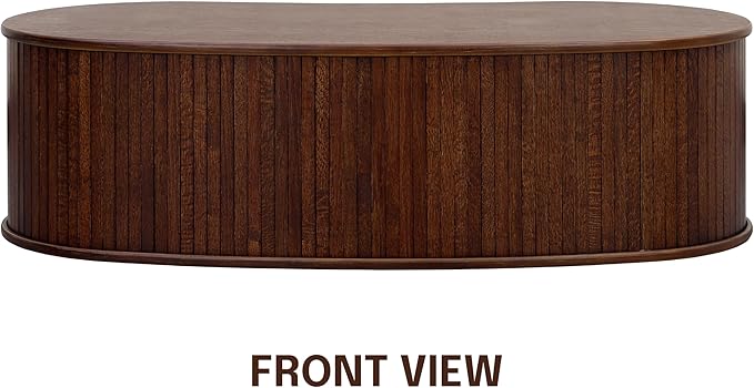NTC Stream Coffee Table, Modern Oval Wooden Center Table with Vertical Groove Design, Stylish Living Room Decor, Contemporary Minimalist Style for Home and Office, Easy Assembly - Dark Walnut