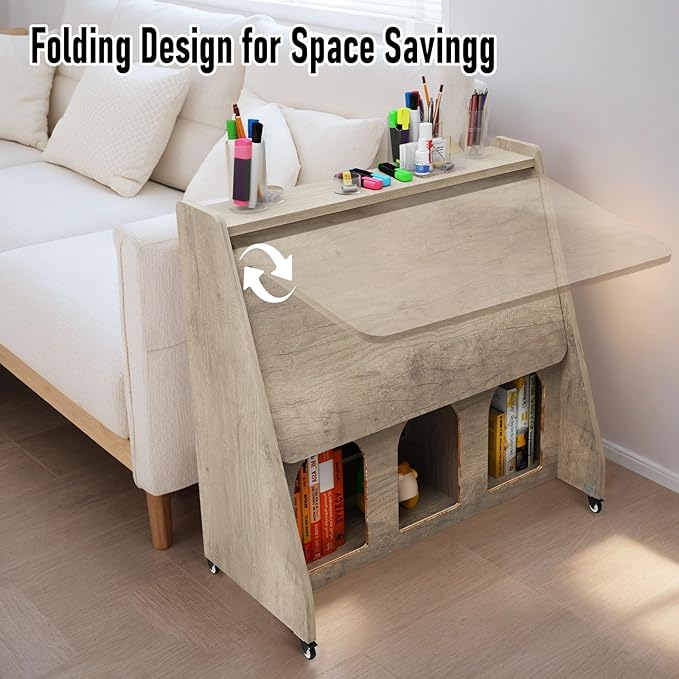 Pmnianhua Portable Mobile Desk on Wheels,Mobile Workstation,Rolling Computer Desk with Wheels and Storage for Home Office Small Space (Grey)