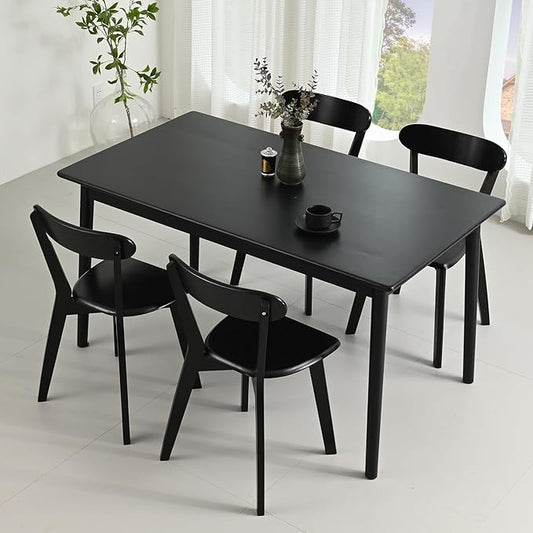 DELAVIN 59" Large Solid Wood Dining Table for 4-6 People, Mid Century Modern Oak Dining Room Table, Farmhouse Rectangular Kitchen Table for Dining Room, Living Room, Easy Assembly, Black