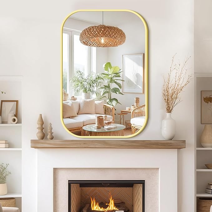 Bathroom Mirrors for Over Sink, 26x38 Gold Vanity Mirror for Bathroom Sink, HD Shatterproof Squircle Wall Mirror for Bathroom Washroom Lavatory Restroom Metal Frame