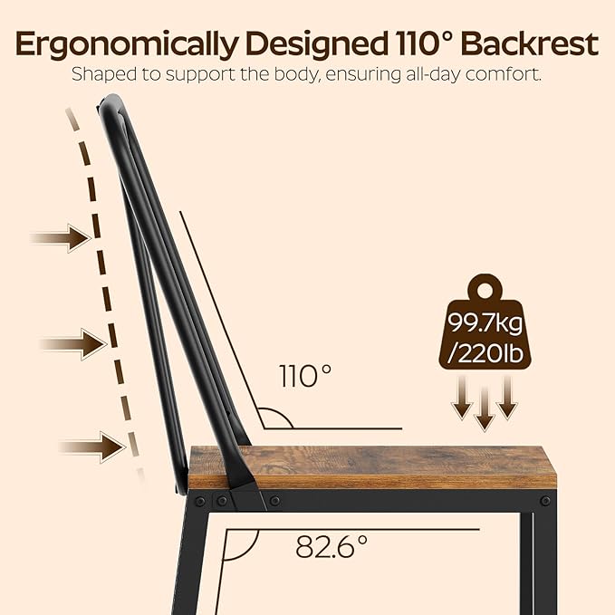Dining Chairs Set of 6, Wooden Kitchen Chairs, Farmhouse Dining Chairs with Back Support, for Living Room, Kitchen, Rustic Brown and Black CY01L6BR