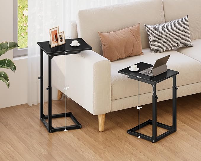 Vagusicc C Shaped End Table, 33" Tall Couch Table Adjustable Height Side Table, Sofa Table That Slide Under, C Table End Table TV Tray Coffee Arm Table for Living Room, Bedroom, Small Spaces, Black