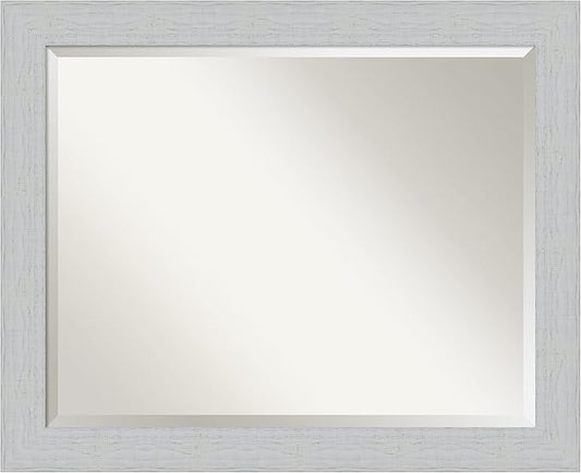 Amanti Art White Bathroom Mirror for Over Sink, 26x32 Shiplap White Rectangle Vanity Mirror, Large Coastal Wood Frame, Hangs Horizonally and Vertically, Bathroom Wall Decor, Beveled Edge from WI, USA