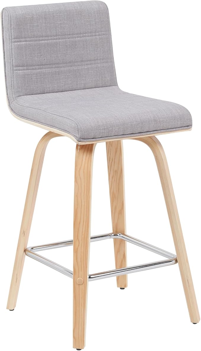 Armen Living Vienna Modern Swivel 26" Counter Height Barstool with Gray Fabric Upholstered Seat and Patterned Oak Wood Finish